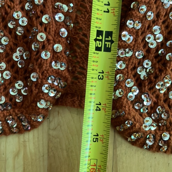 Anthropologie sequined bolero shrug burnt orange rust cotton Medium - Picture 8 of 11